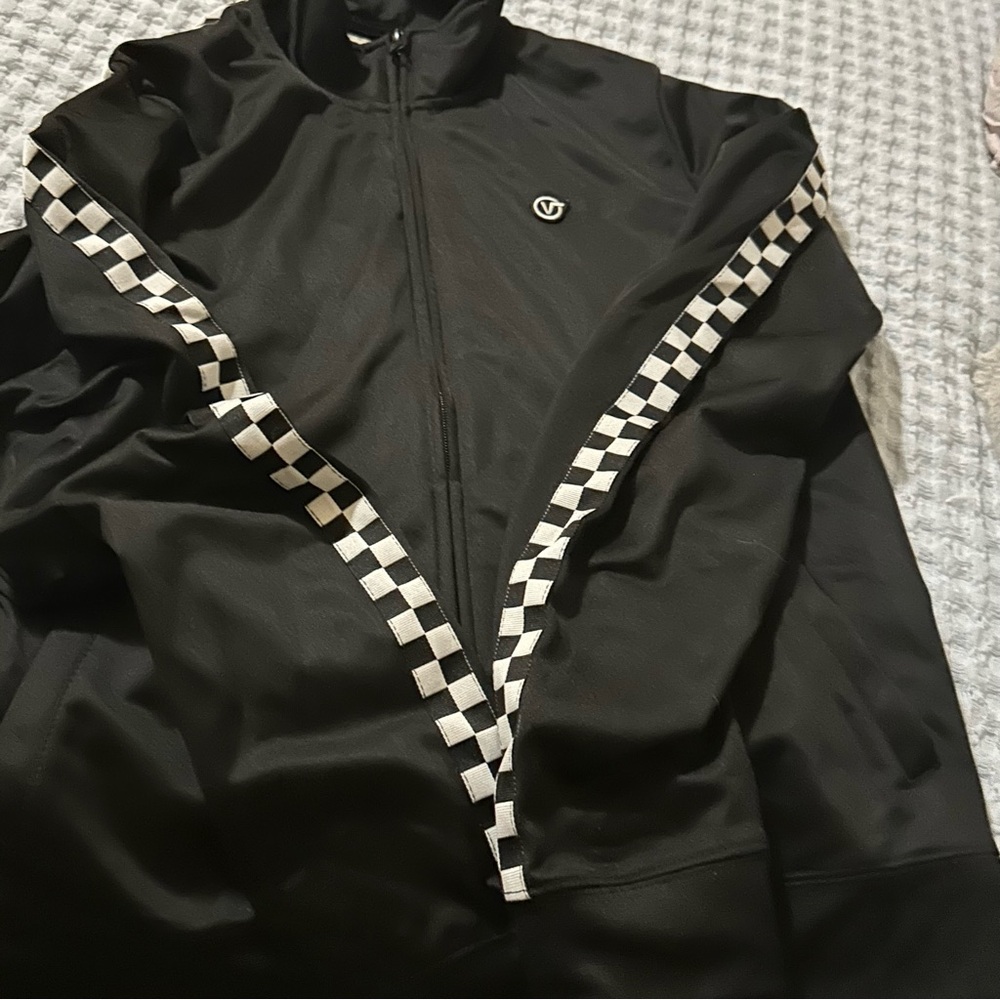 Vans Black Track Jacket with White Checker Stripe
